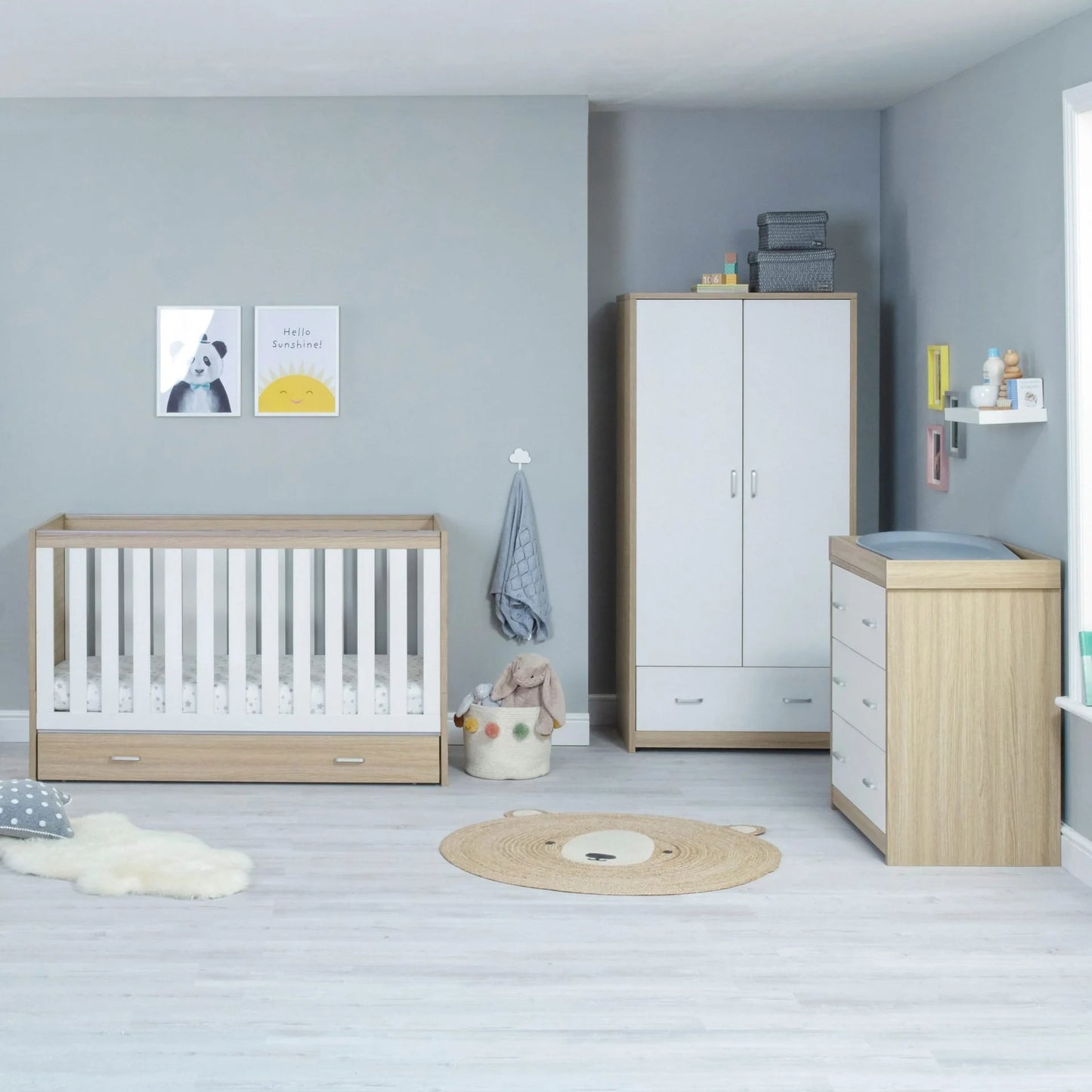 Veni 3 Piece Nursery Furniture Sets with Drawer – Oak White