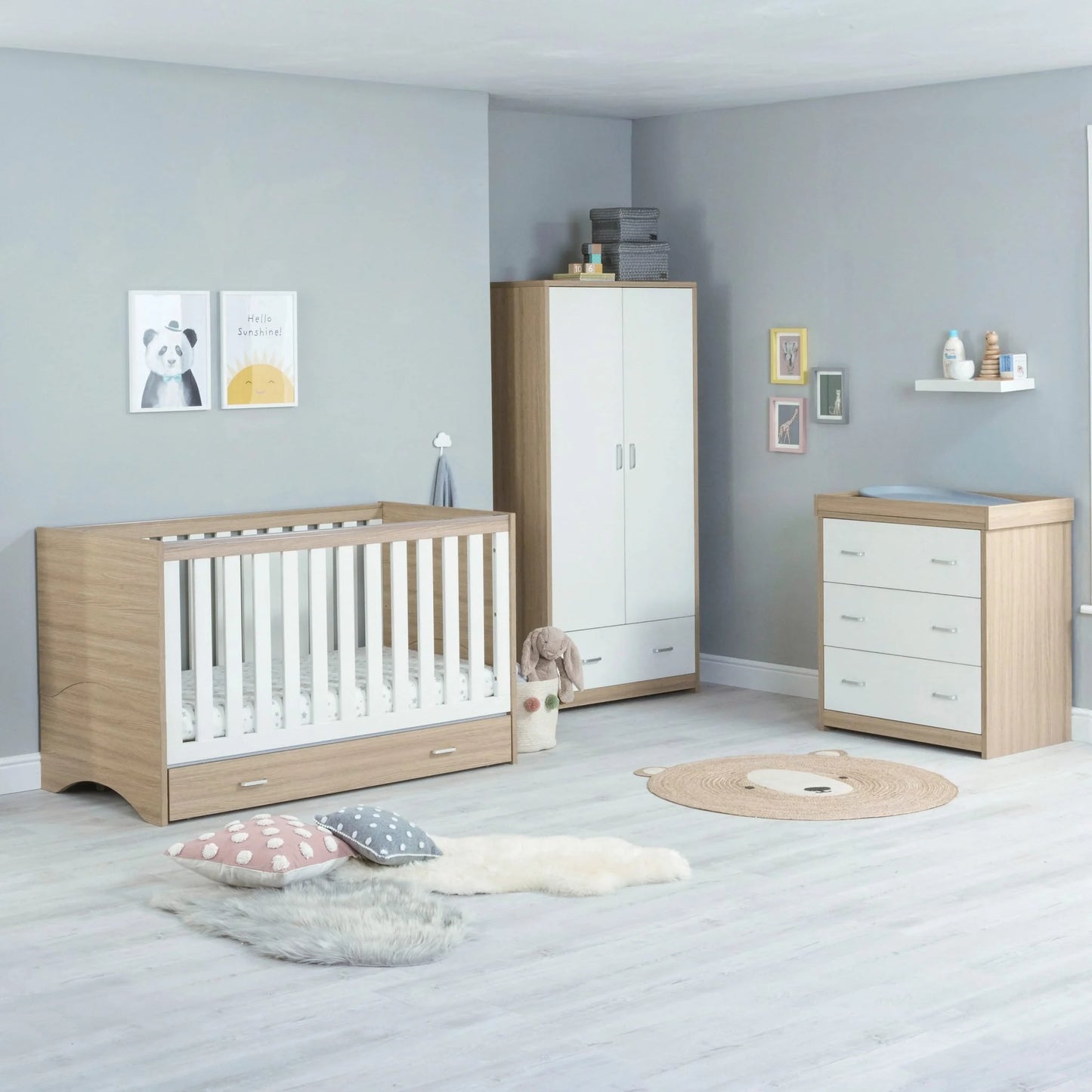 Veni 3 Piece Nursery Furniture Sets with Drawer – Oak White