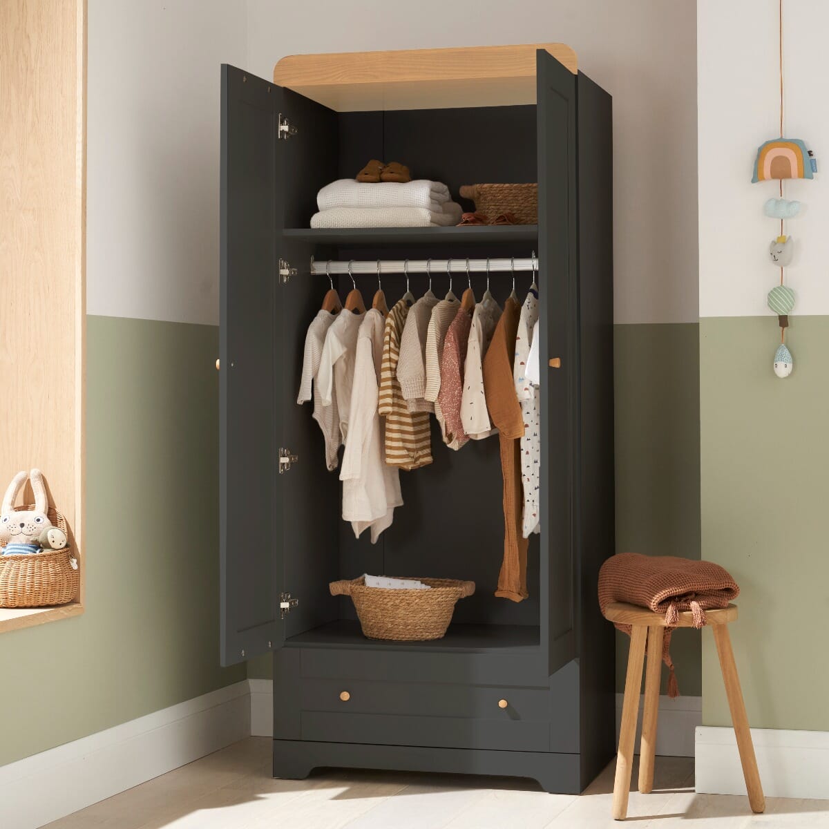 Tutti Bambini Rio 3 Piece Room Set - Honey Oak & Slate Grey