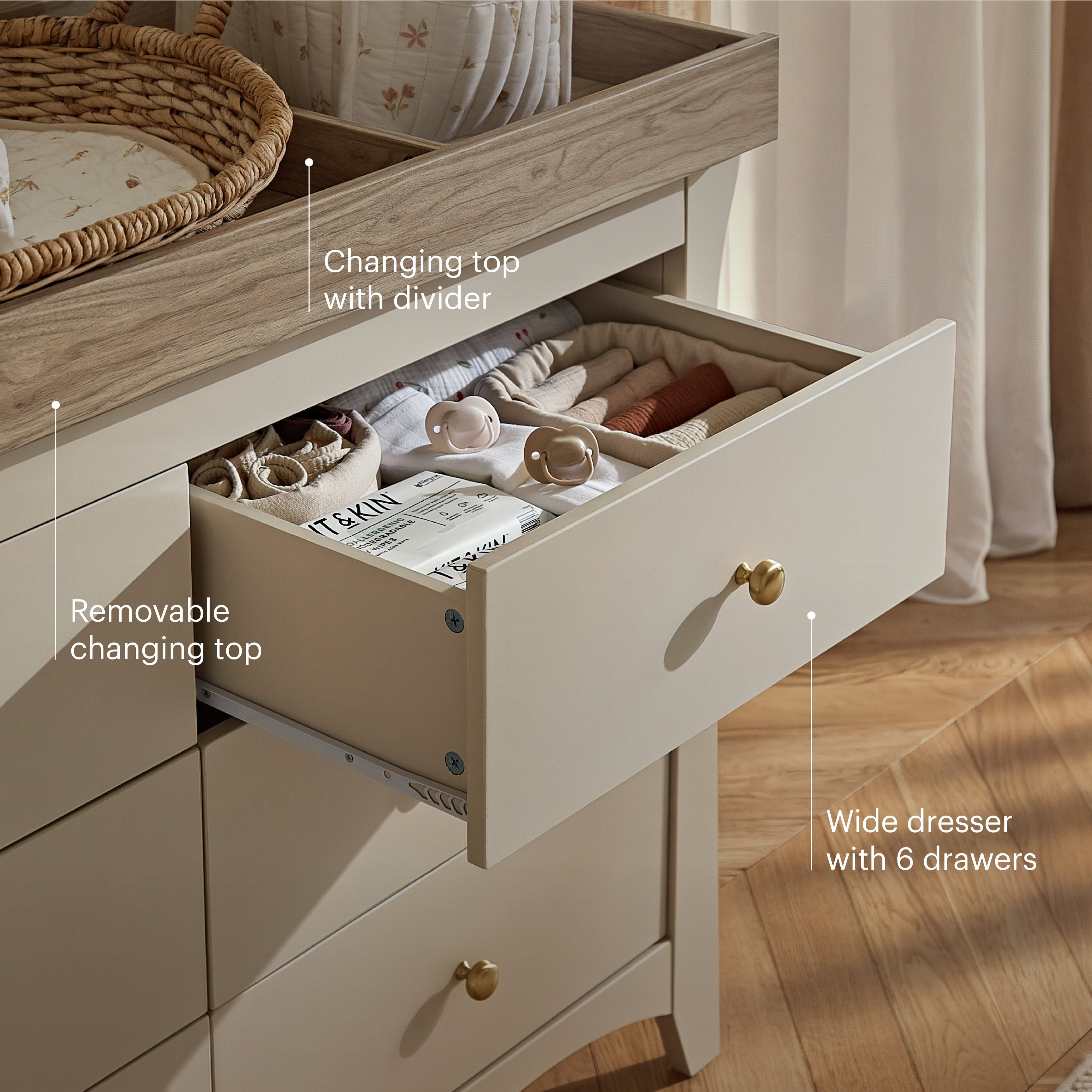 Clara 6 Drawer Dresser - Cashmere & Ash