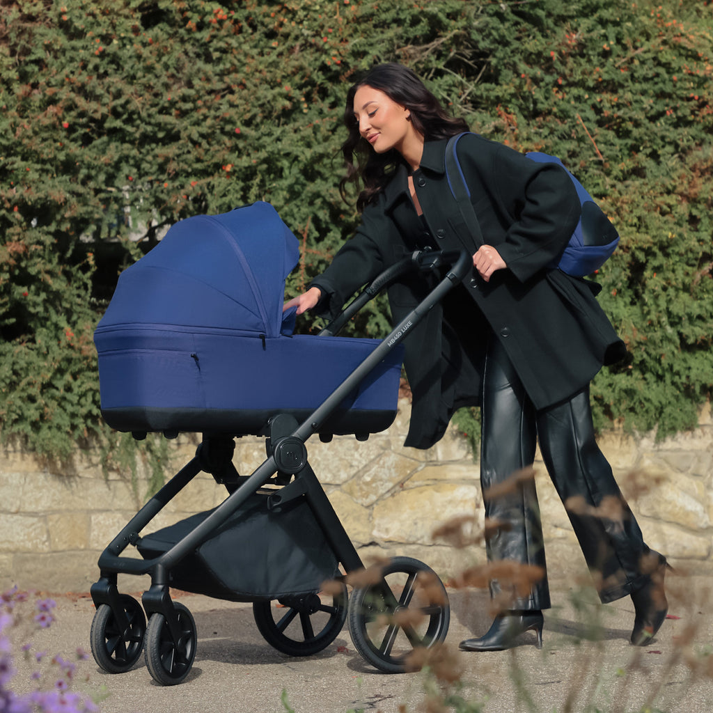 My Babiie MB450 LUXE 3-in-1 Travel System with Rotating Car Seat + Toddler Seat + Base - Indigo
