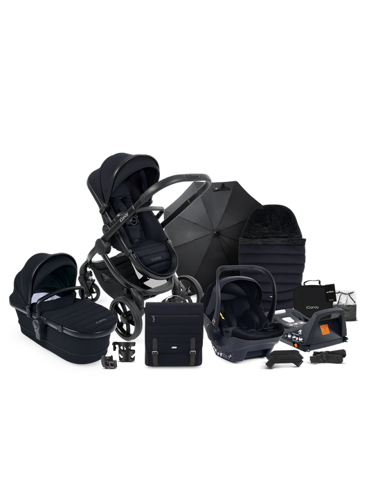 icandy Peach 7 Black Pushchair and Carrycot - Complete Car Seat Bundle
