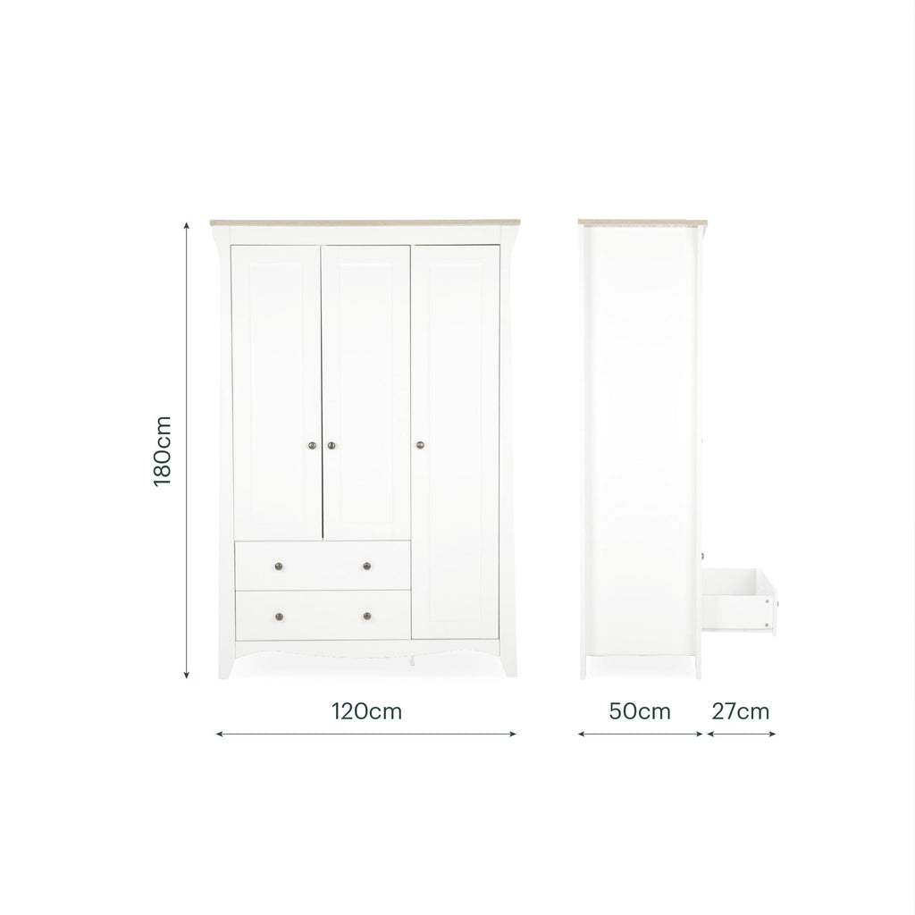 Clara 3 Door Triple Wardrobe - White & Ash