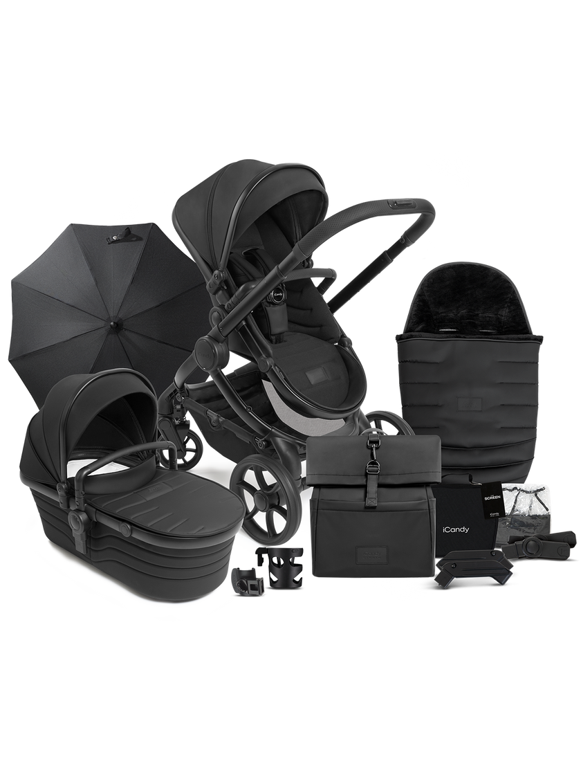 icandy Peach 7 STUDIO Pushchair and Carrycot - Complete Bundle Matt Black