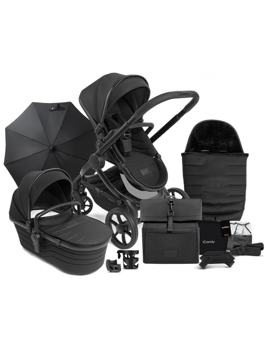 icandy Peach 7 STUDIO Pushchair and Carrycot - Complete Bundle Matt Black