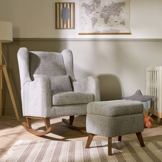 Tutti Bambini Harper Wingback Rocking Chair & Footstool - Cloud Grey
