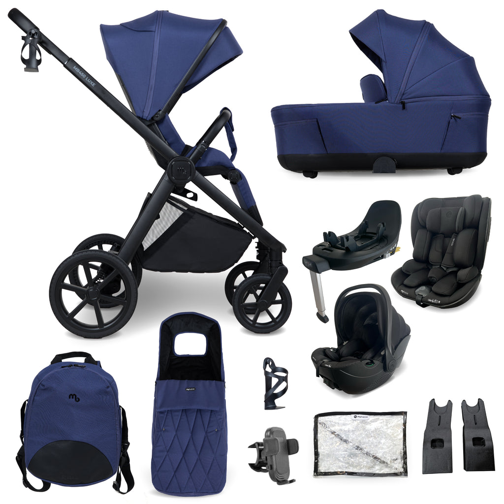 My Babiie MB450 LUXE 3-in-1 Travel System with Rotating Car Seat + Toddler Seat + Base - Indigo
