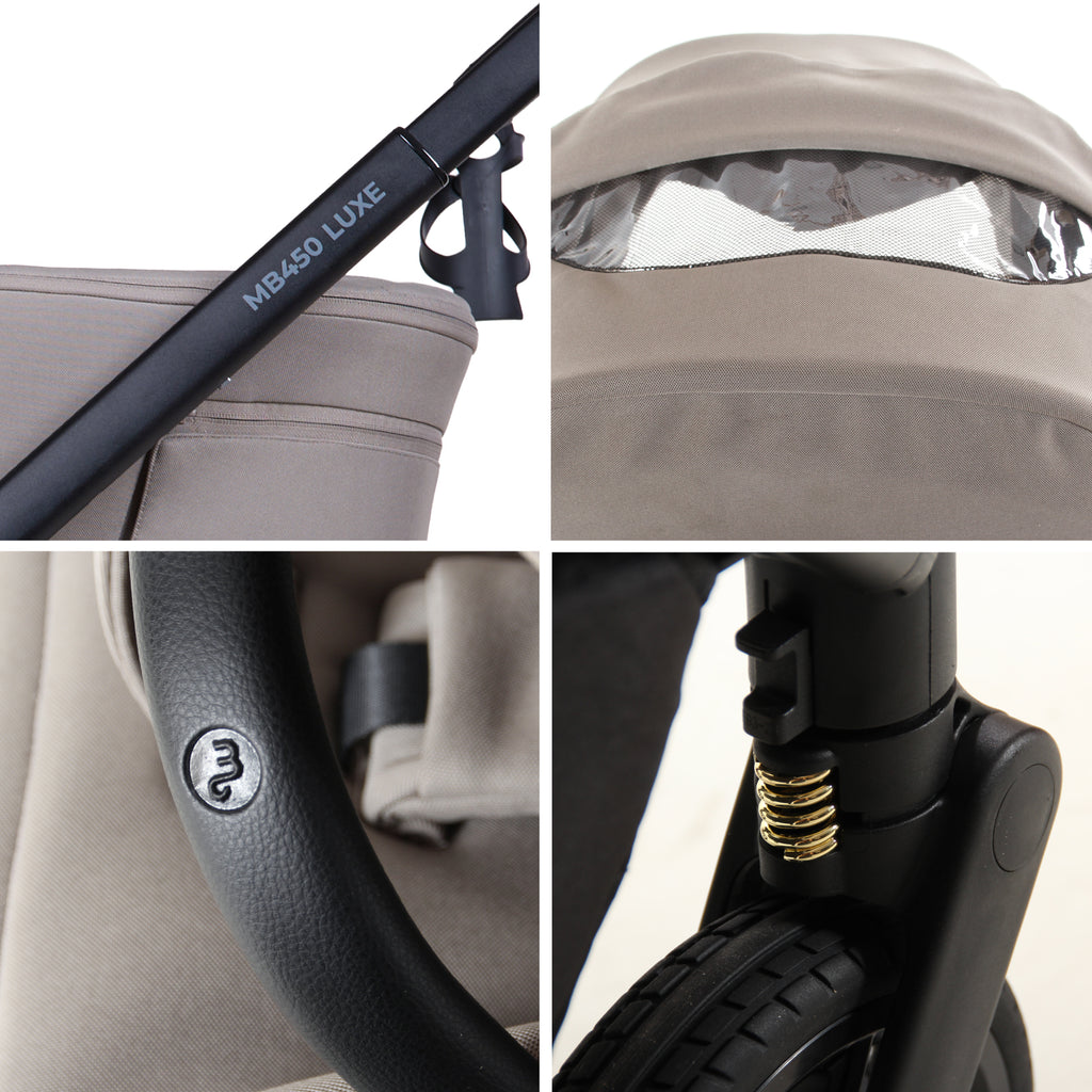 My Babiie MB450 LUXE 3-in-1 Travel System with Rotating Car Seat + Toddler Seat + Base - Mink