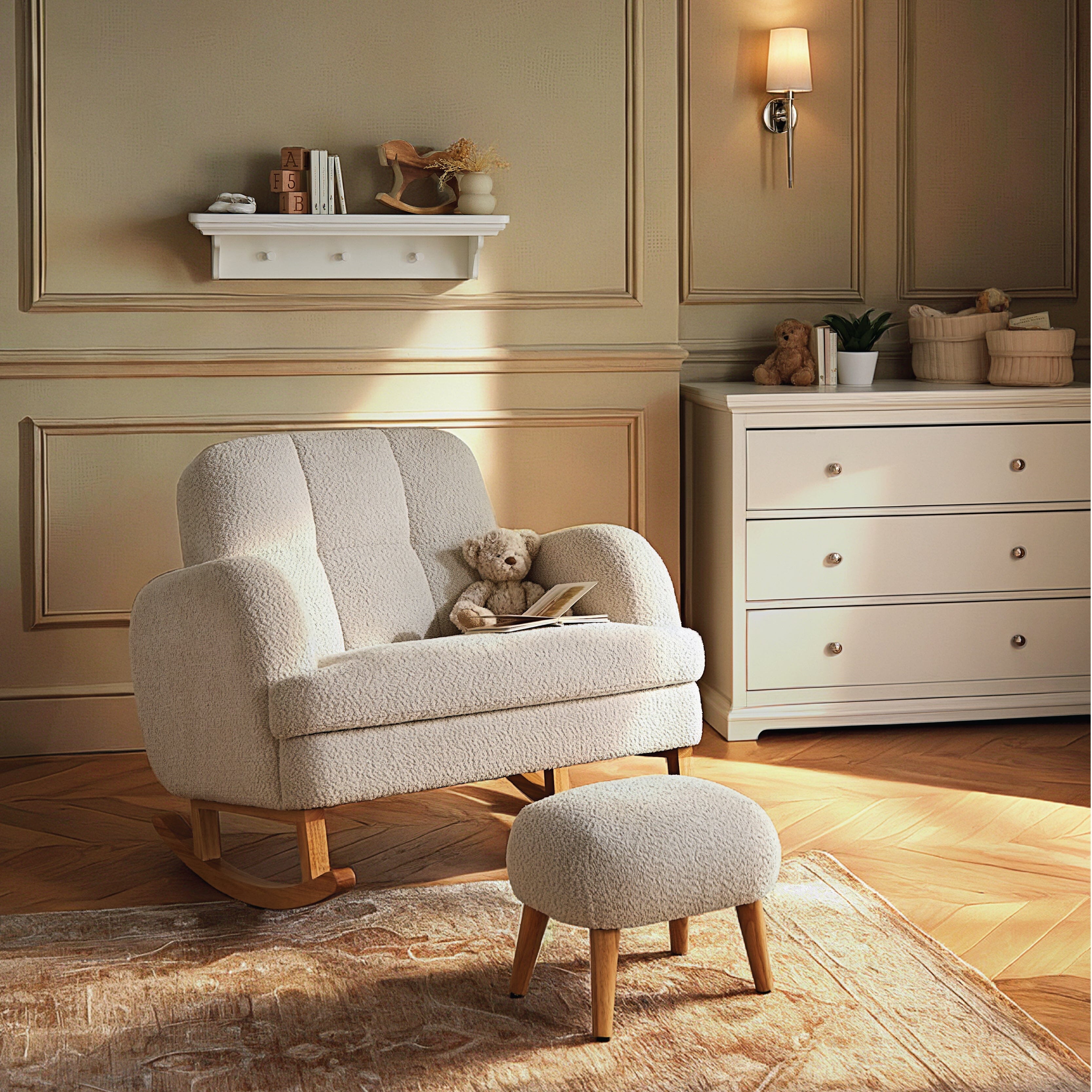 Etta Cuddle Nursing Chair & Foot Stool - Boucle Mushroom