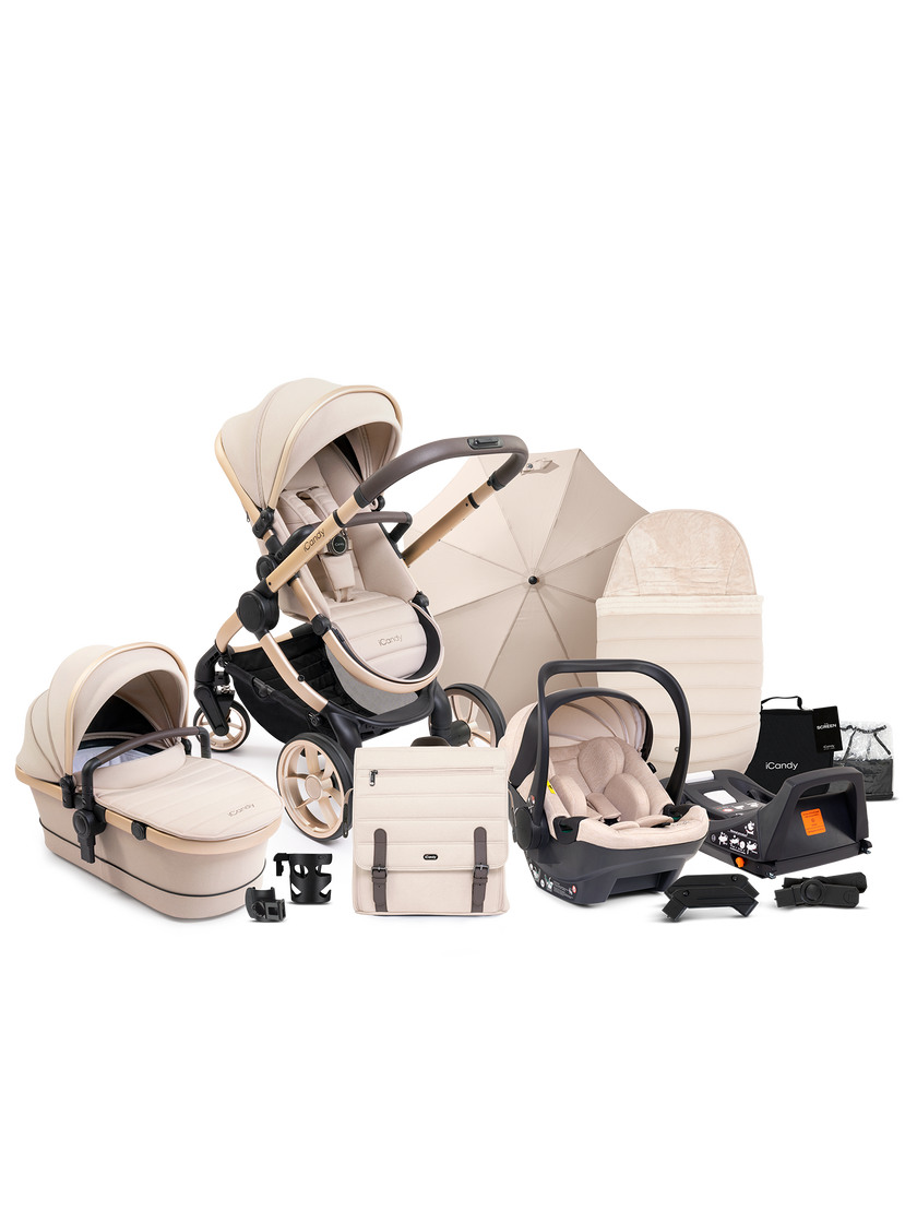 icandy Peach 7 Biscotti Pushchair and Carrycot - Complete Car Seat Bundle