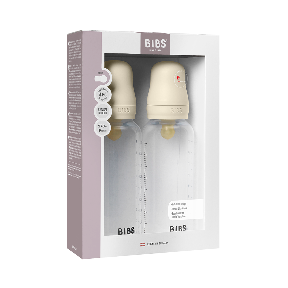 BIBS Baby BPA-Free PP Bottle Set 270ml 2 Pack Latex - Ivory
