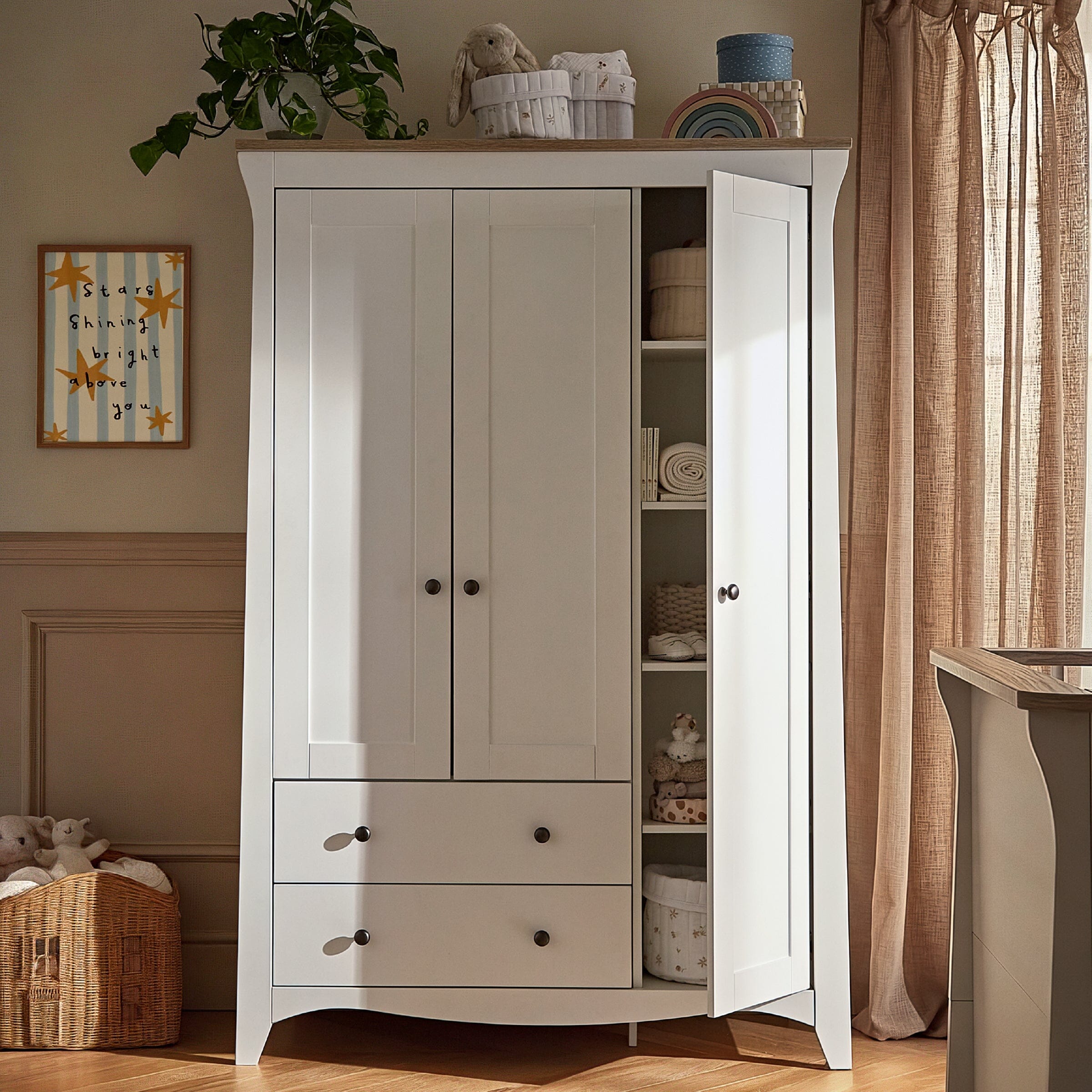 Clara 3 Door Triple Wardrobe - White & Ash