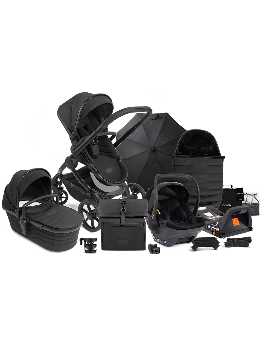 icandy Peach 7 STUDIO Pushchair and Carrycot - Complete Car Seat Bundle- Ultra Matt Black