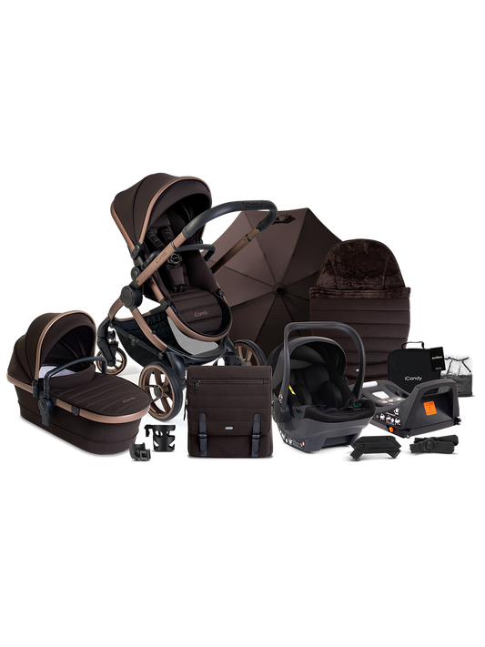 icandy Peach 7 Pecan Pushchair and Carrycot - Complete Car Seat Bundle