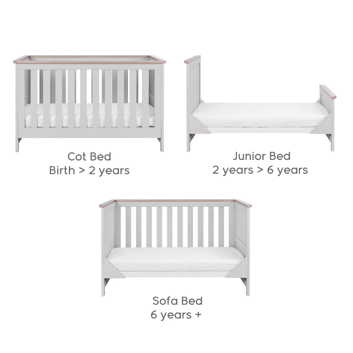 Tuti Bambini Verona 3 Piece Room Set - Dove Grey/Oak
