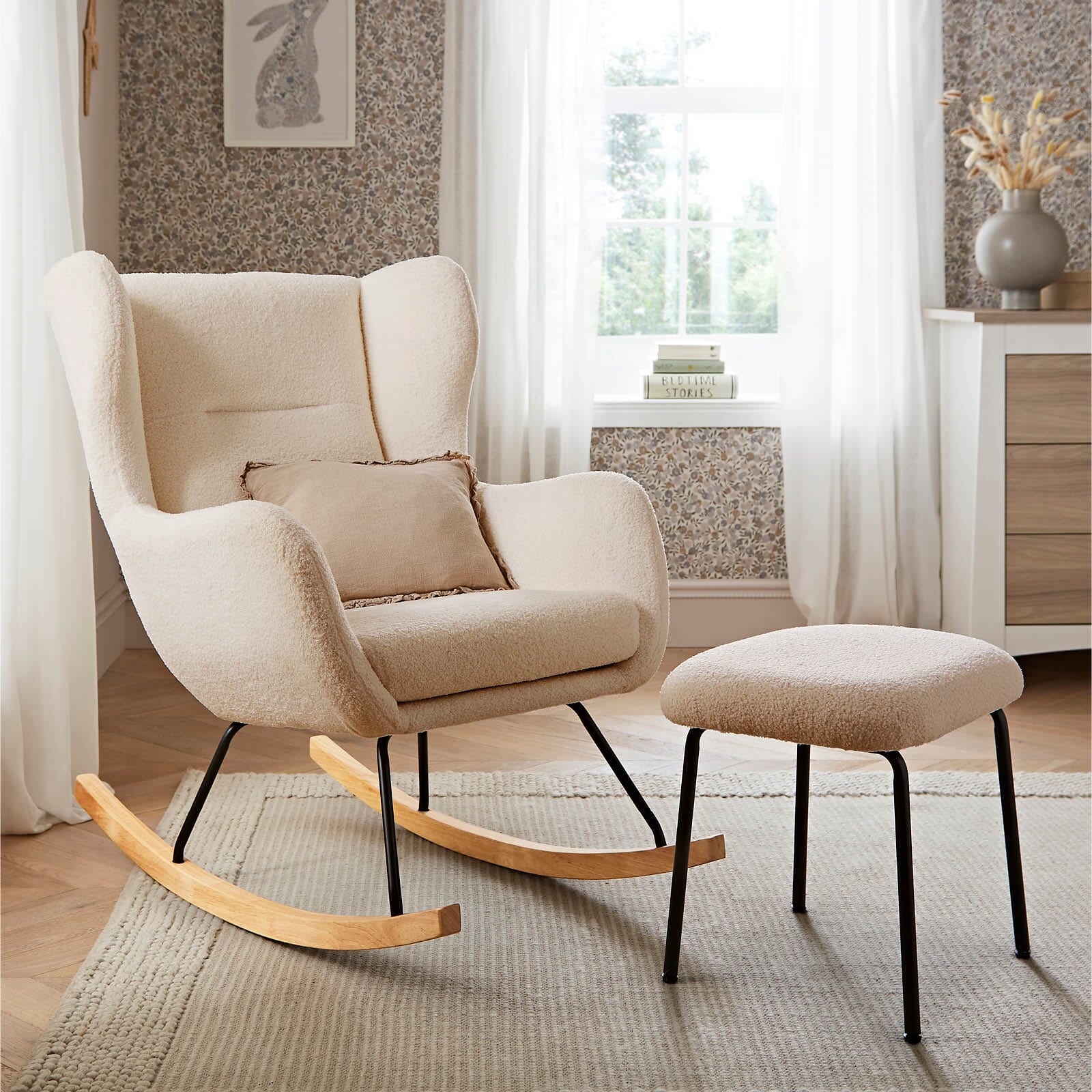 Marley Nursing Chair and Footstool - Teddy Light Beige