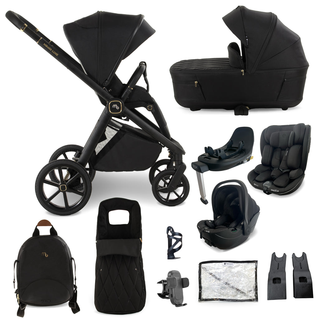My Babiie MB450 LUXE 3-in-1 Travel System with Rotating Car Seat + Toddler Seat + Base - Black