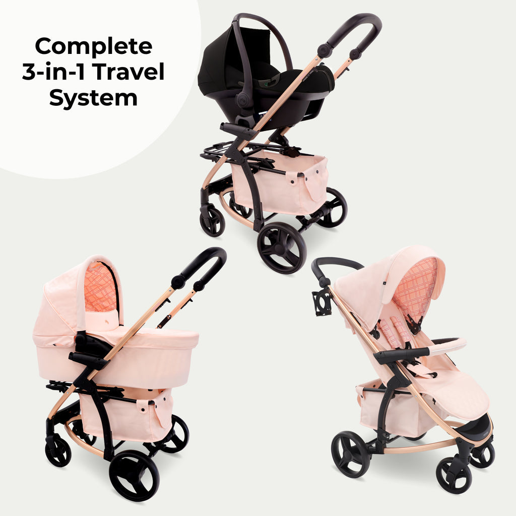 My Babiie MMB200i 3-in-1 Travel System with i-Size Car Seat - Dani Dyer Pink Plaid
