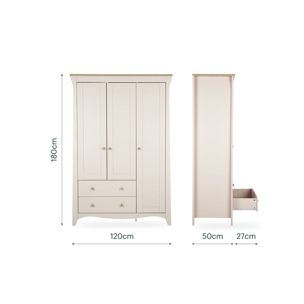 Clara 3 Door Triple Wardrobe - Cashmere & Ash