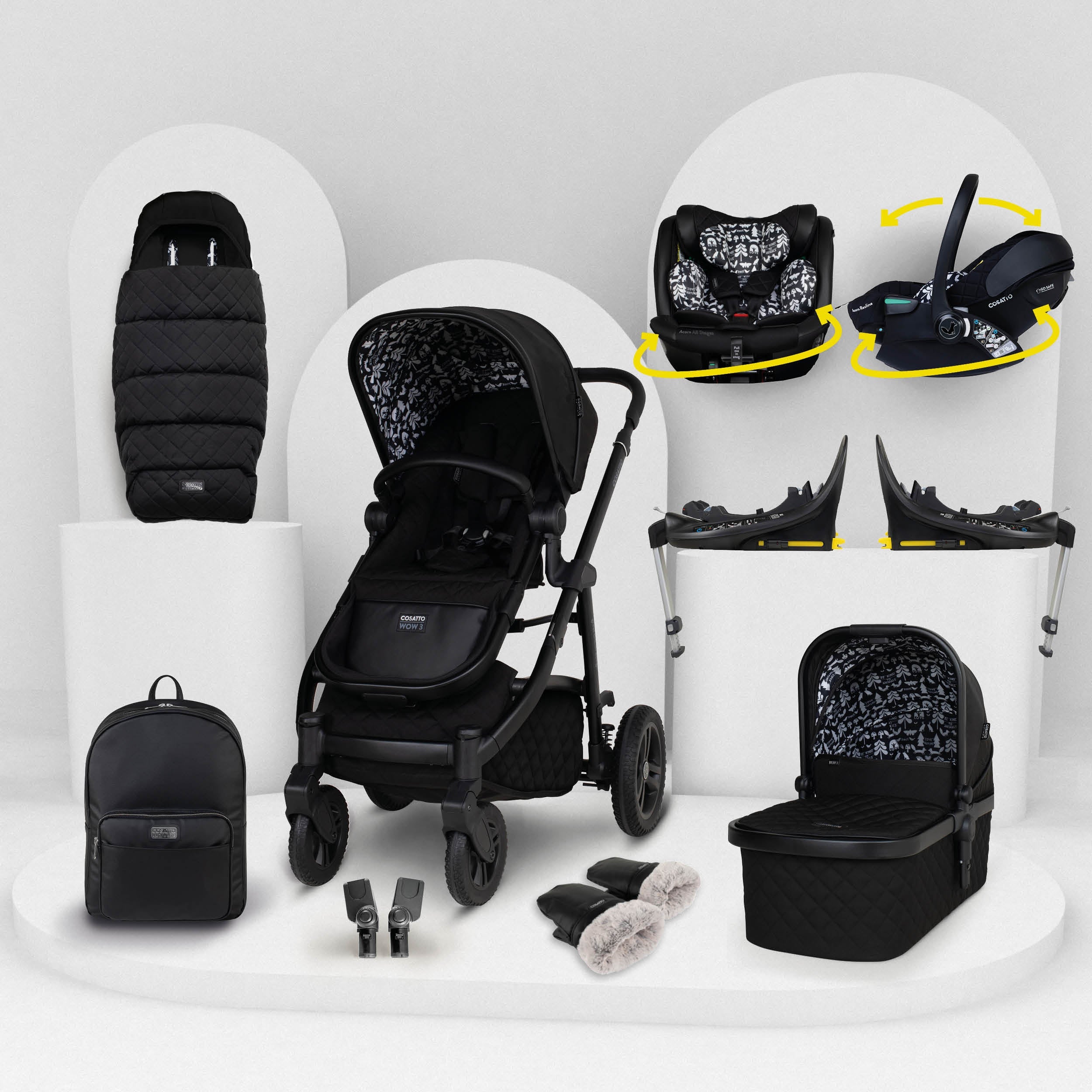 Cosatto Wow 3 All Stage Family Rotate & Recline 2 Base Bundle Silhouette