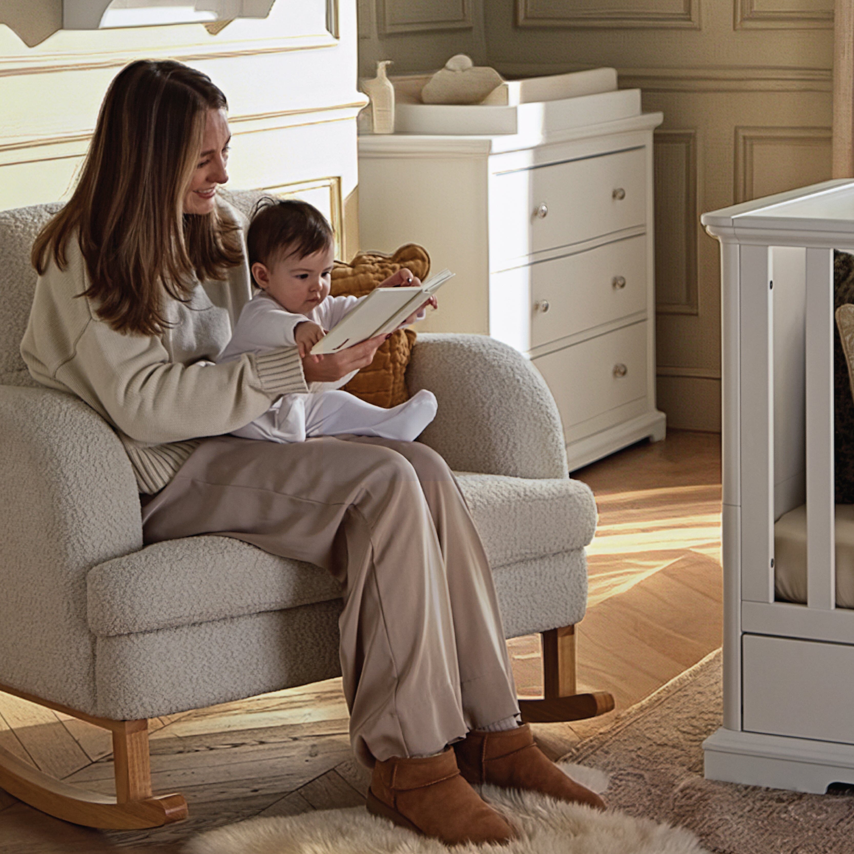 Etta Cuddle Nursing Chair & Foot Stool - Boucle Mushroom