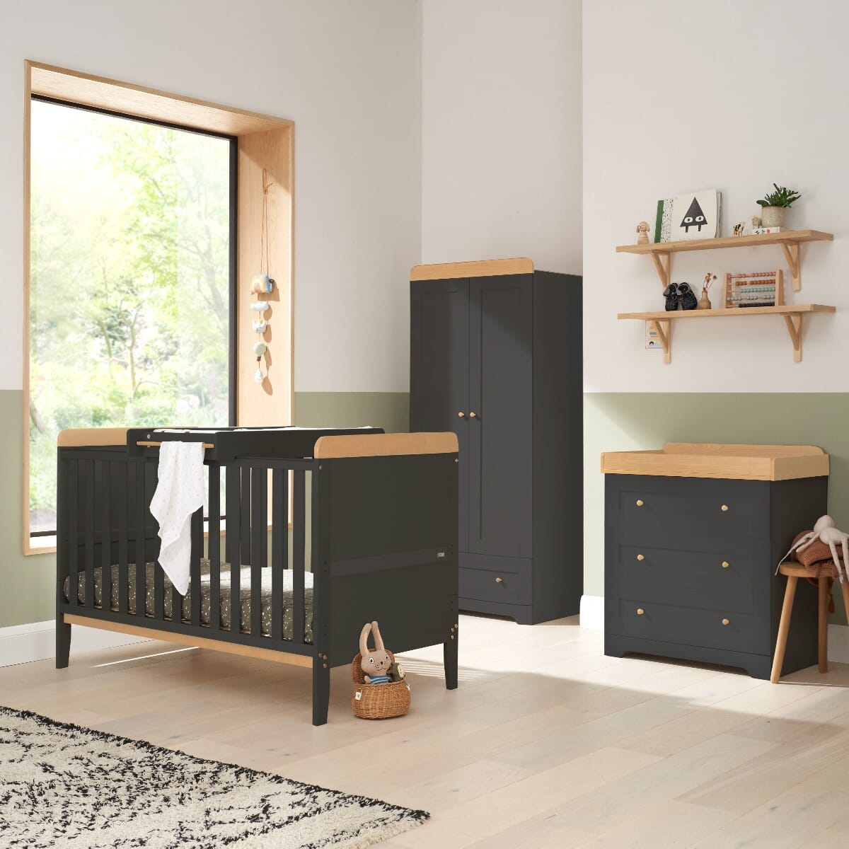 Tutti Bambini Rio 3 Piece Room Set - Honey Oak & Slate Grey