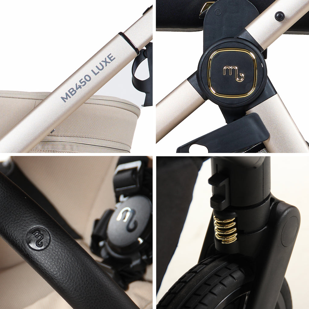 My Babiie MB450 LUXE 3-in-1 Travel System with Rotating Car Seat + Toddler Seat + Base - Feather