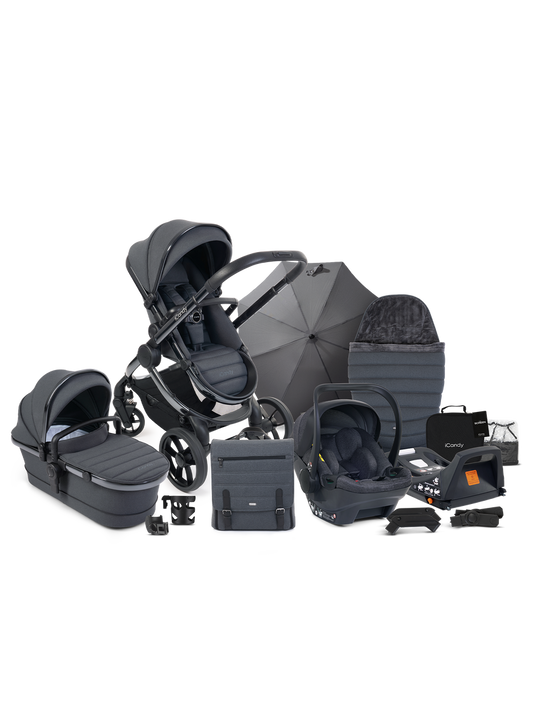 icandy Peach 7 Dark Grey Pushchair and Carrycot - Complete Car Seat Bundle