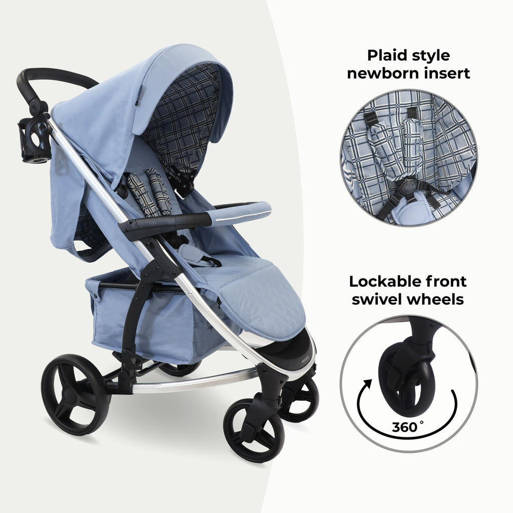 My Babiie MB200i 3-in-1 Travel System with i-Size Car Seat - Dani Dyer Blue Plaid