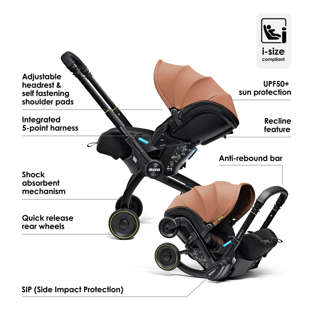 Doona X Recline Car Seat & Stroller - Terracota Inc FREE Vehicle Seat Protector Worth £29.95!