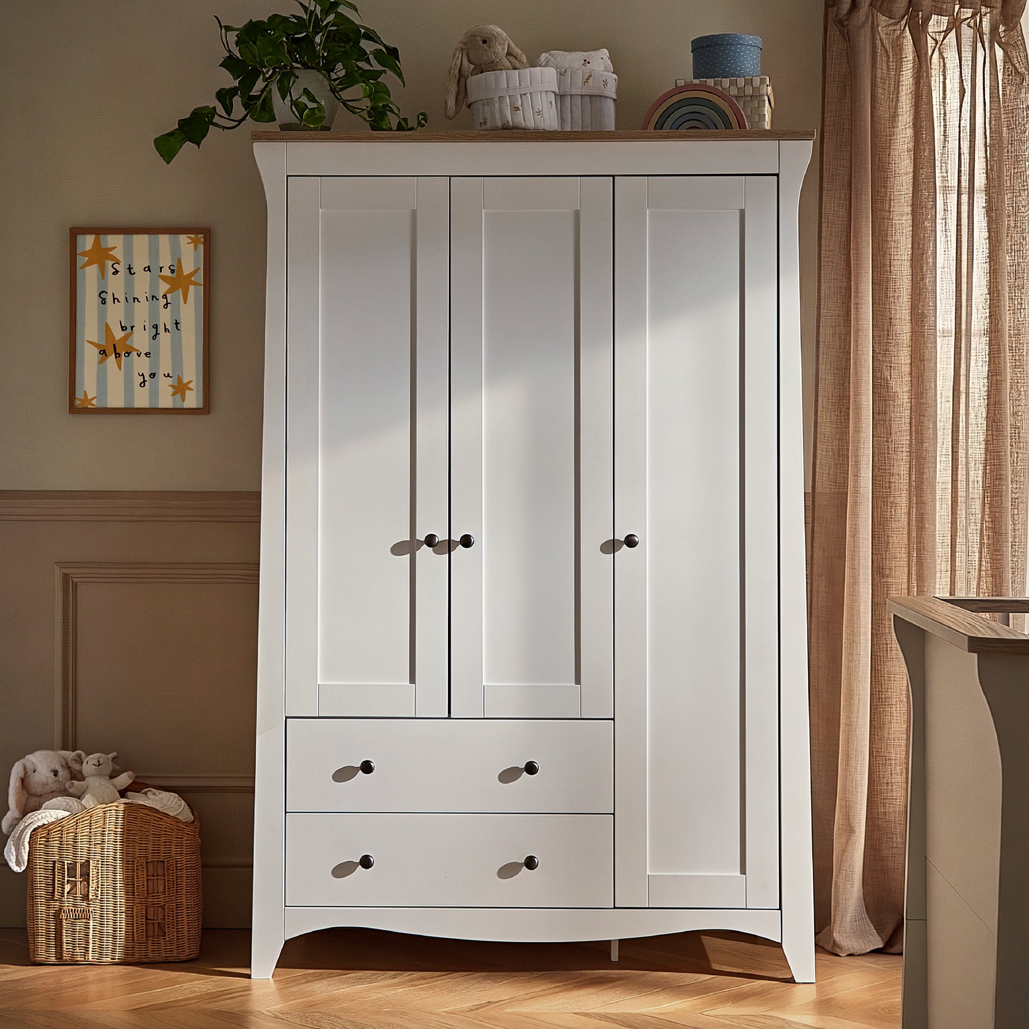 Clara 3 Door Triple Wardrobe - White & Ash