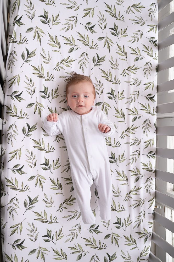 The Gilded Bird Linen Leaves Fitted Cot Sheet