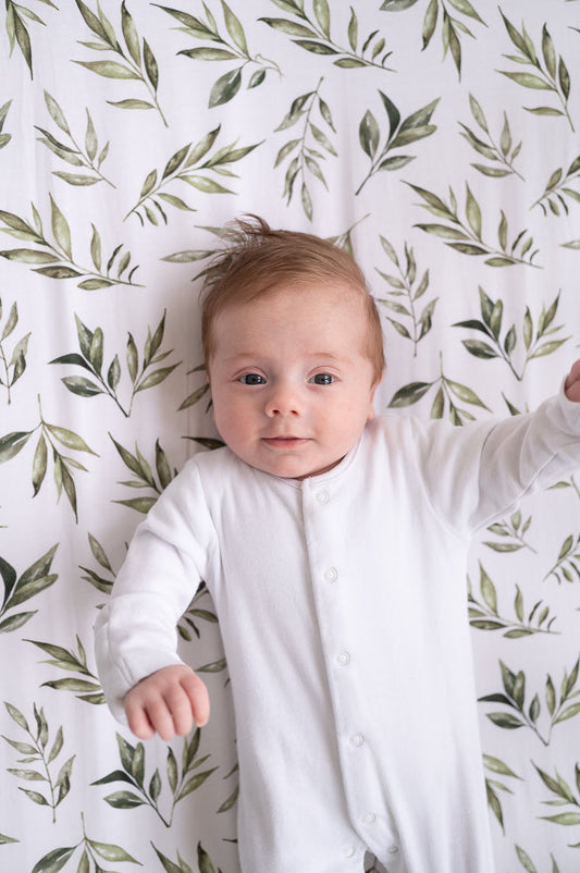 The Gilded Bird Linen Leaves Fitted Cot Sheet