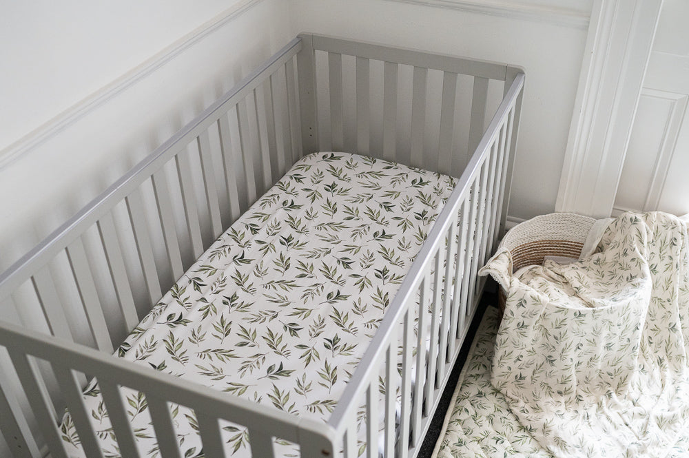 The Gilded Bird Linen Leaves Fitted Cot Sheet