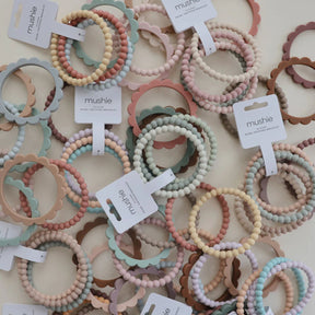 Mushie Pearl Teething Bracelets Peach,brown and Green