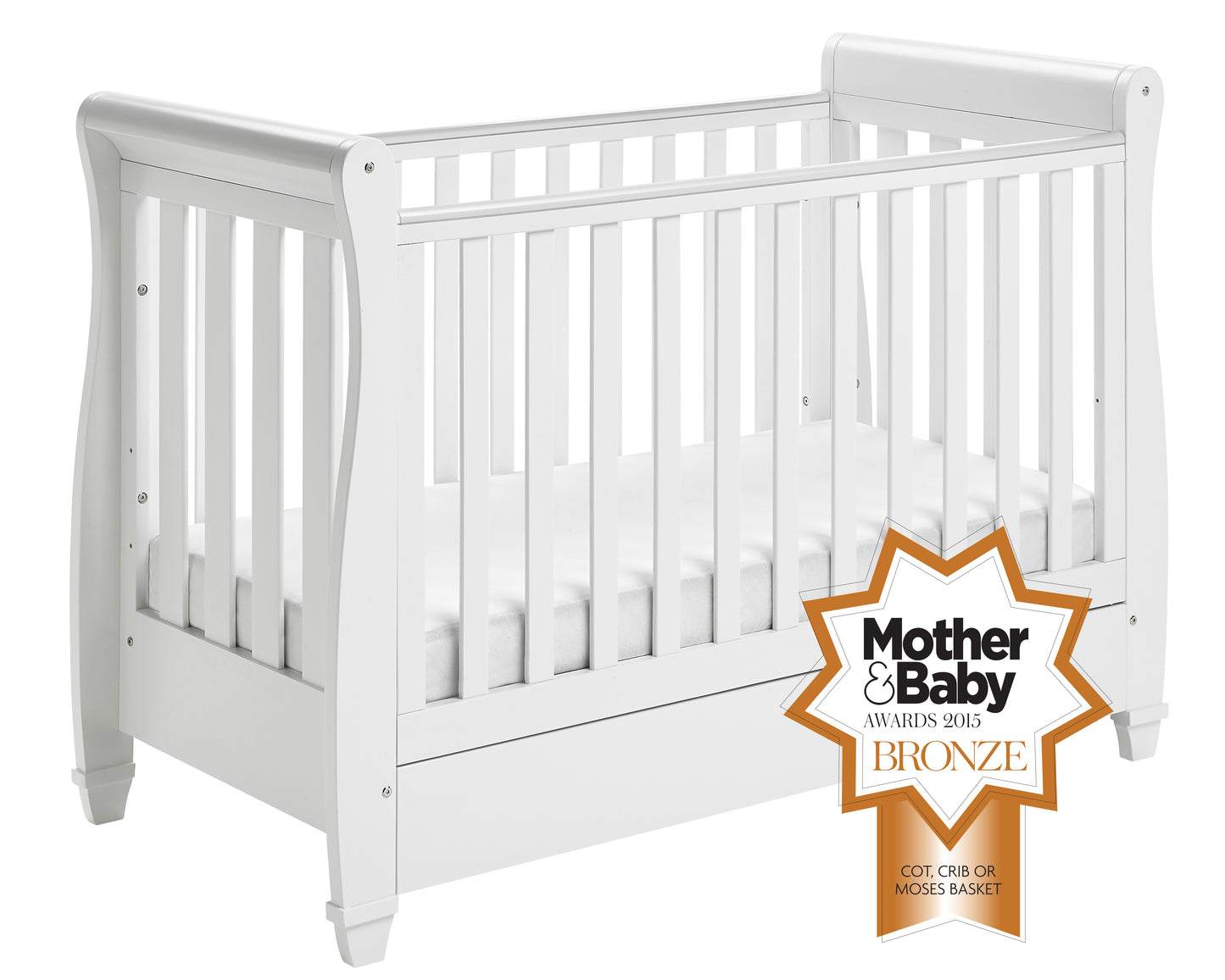 Eva Sleigh Cot Bed Dropside with Drawer