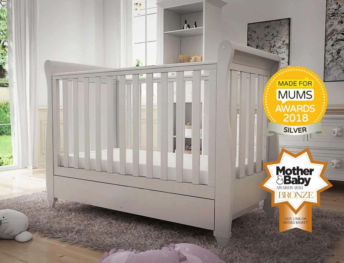 Eva Sleigh Cot Bed Dropside with Drawer