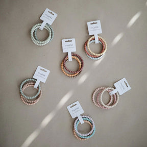 Mushie Pearl Teething Bracelets Peach,brown and Green