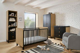 Cuddleco Rafi 4pc Set 3 Drawer Dresser, Cot Bed, Wardrobe and Bookcase - Oak/Black