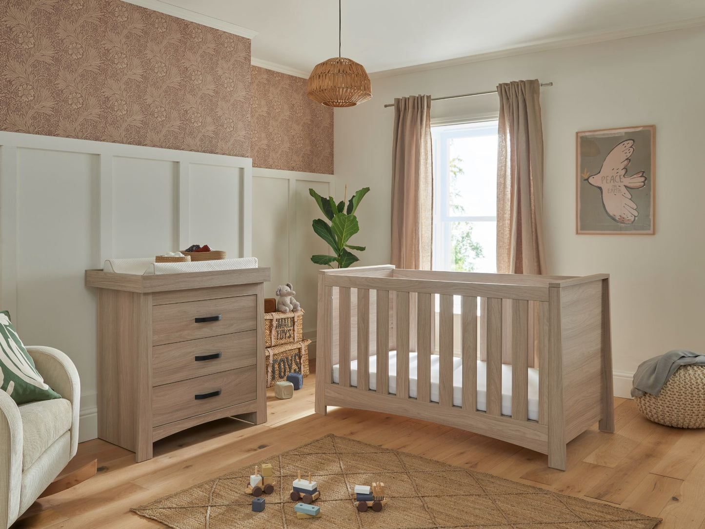 Cuddleco Isla 2pc Set 3 Drawer Dresser, Cot Bed  Ash
