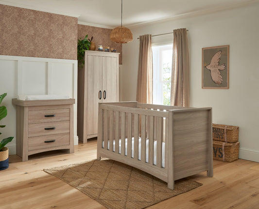 Cuddleco Isla 3pc Set 3 Drawer Dresser, Cot Bed and Wardrobe Ash