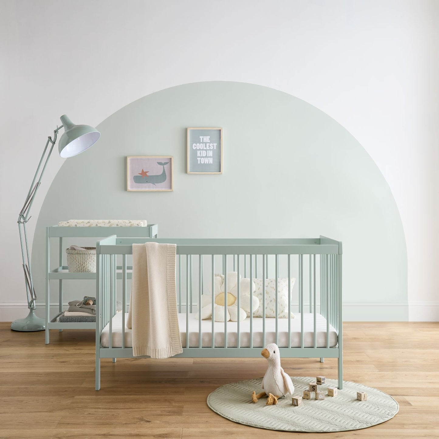 Nola 2 piece Set Changer and Cot Bed  - Sage Green