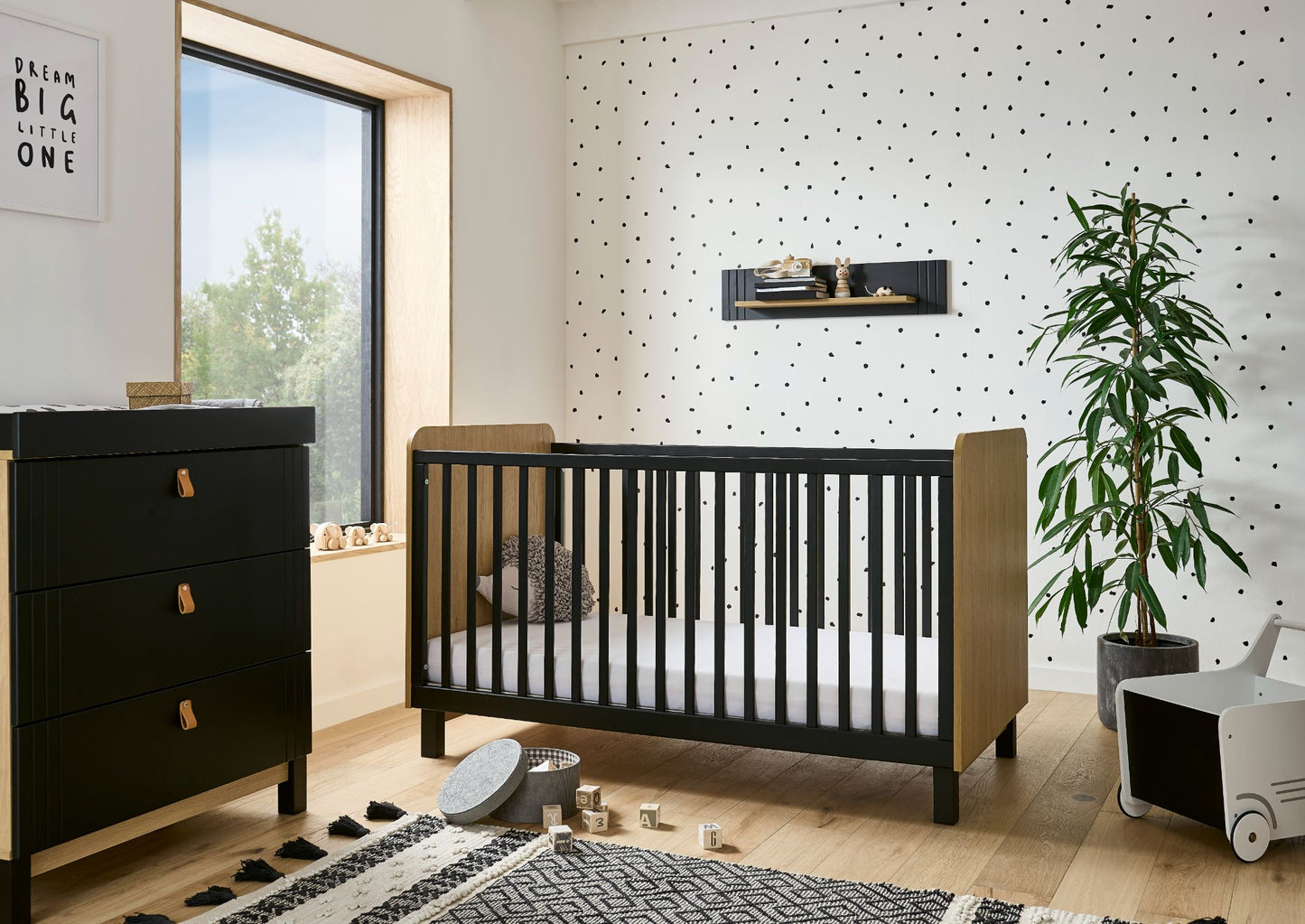 Cuddleco Rafi Cot Bed - Oak/Black