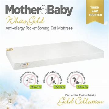 Mother & Baby White Gold Anti Allergy Pocket Sprung Cot Bed Mattress 140x70