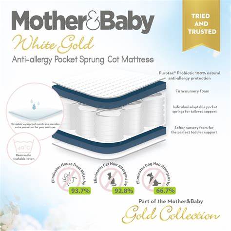 Mother & Baby White Gold Anti Allergy Pocket Sprung Cot Mattress 120x60