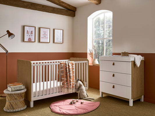 Cuddleco Rafi 2pc Set 3 Drawer Dresser and Cot Bed - Oak/White