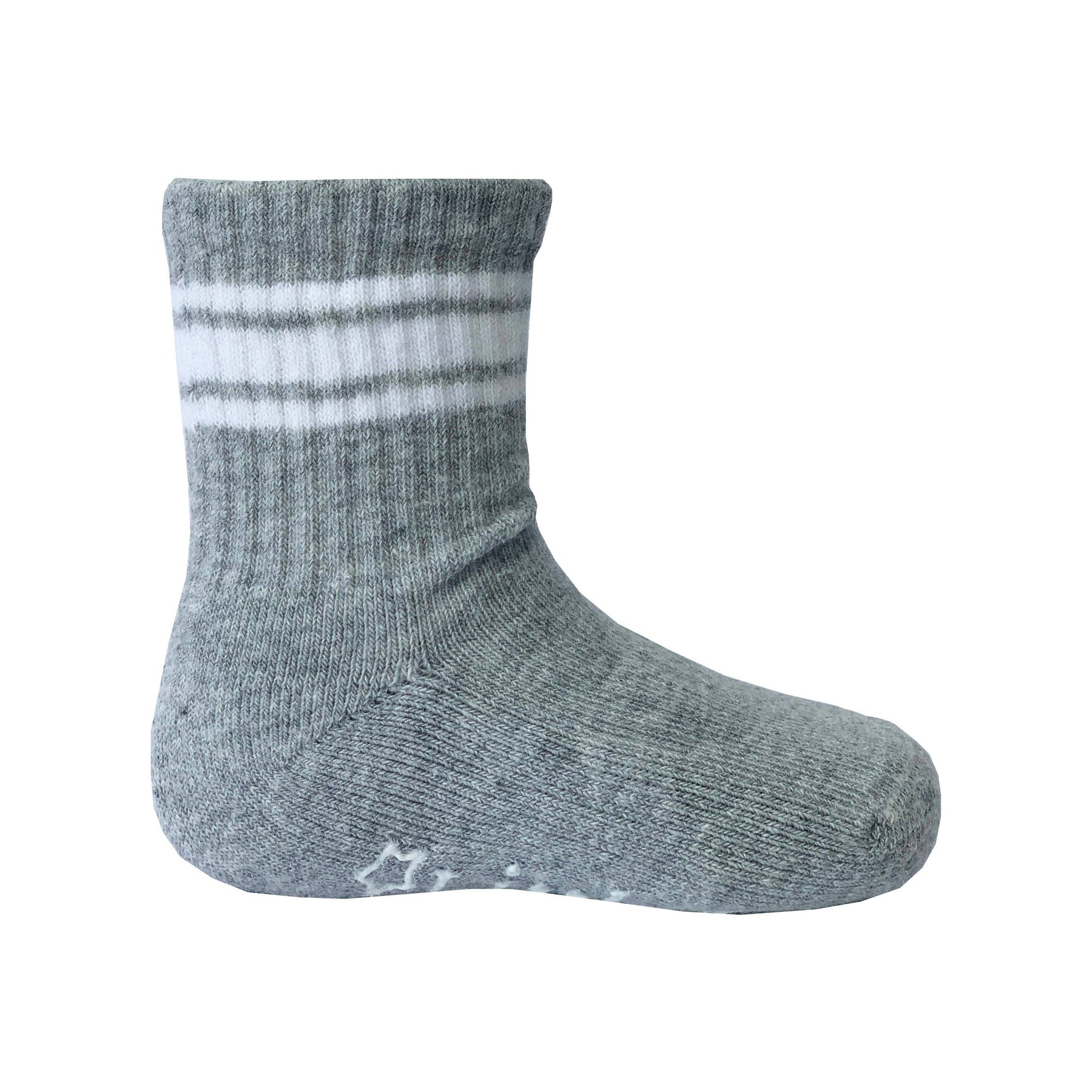 Sporty Non-Slip Stay-on Organic Quarter Crew Socks - Grey Single: 1-2 years