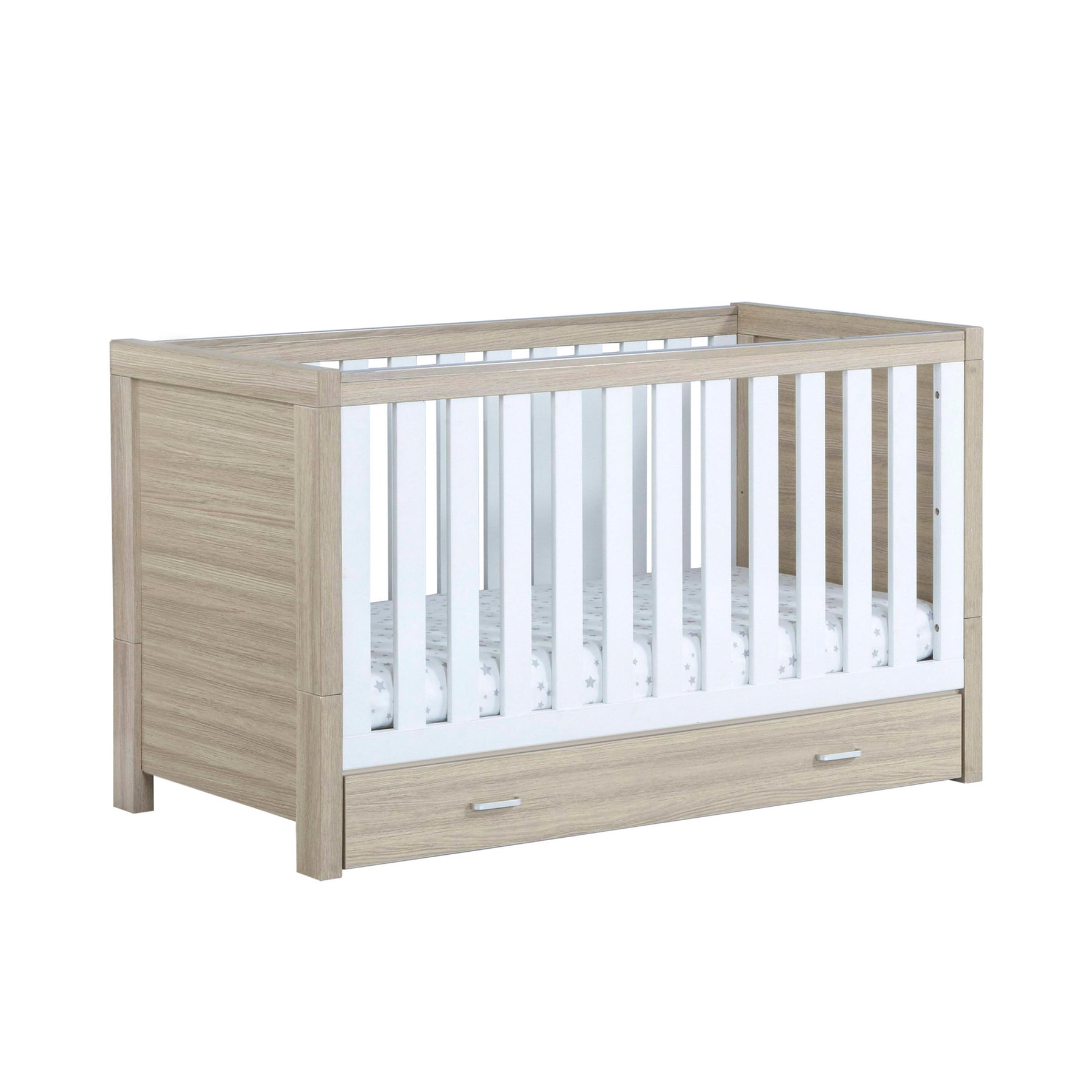 Luno Cot Bed With Drawer - Oak White