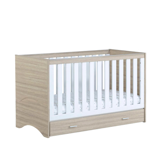 Veni Cot Bed With Drawer - Oak White