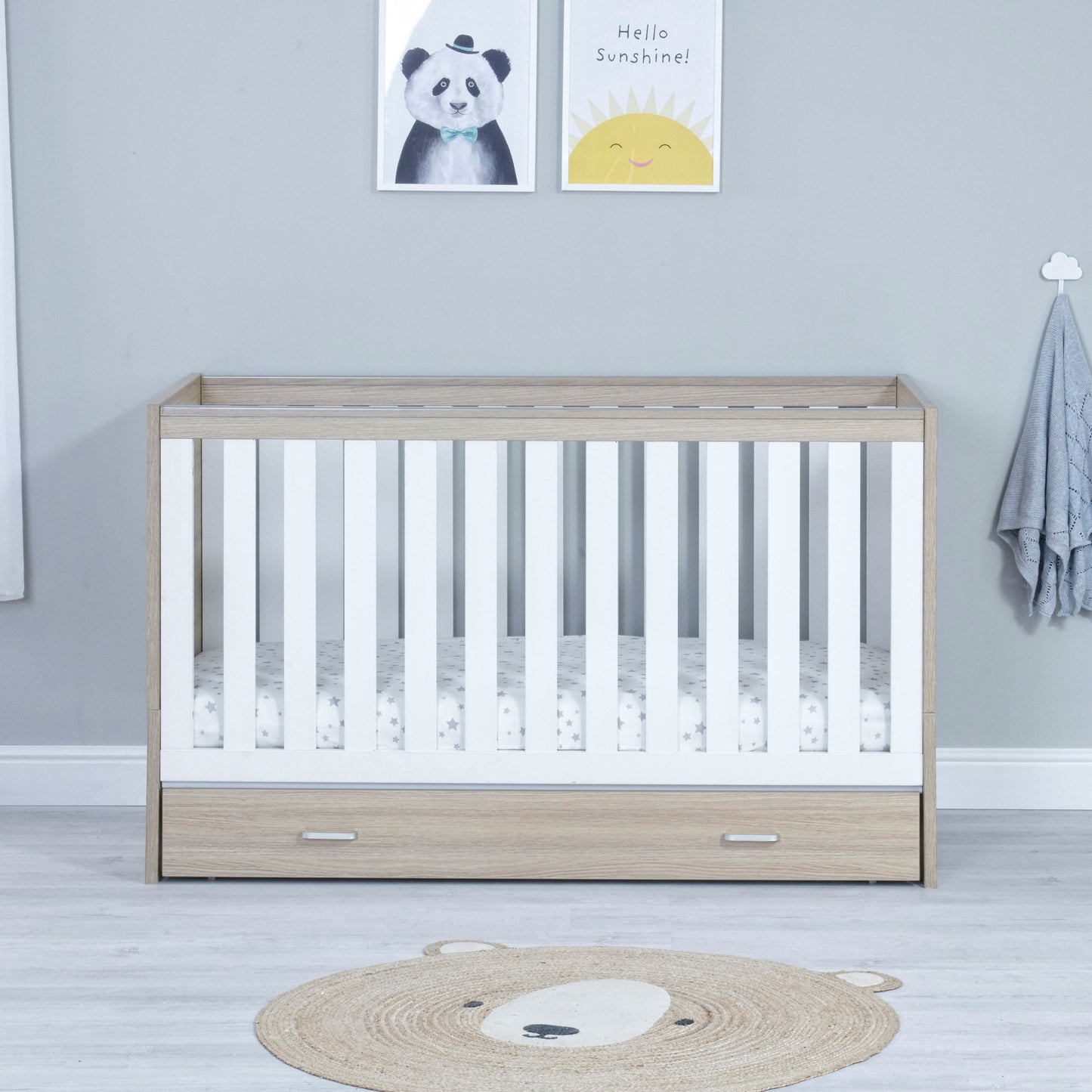 Veni Cot Bed With Drawer - Oak White